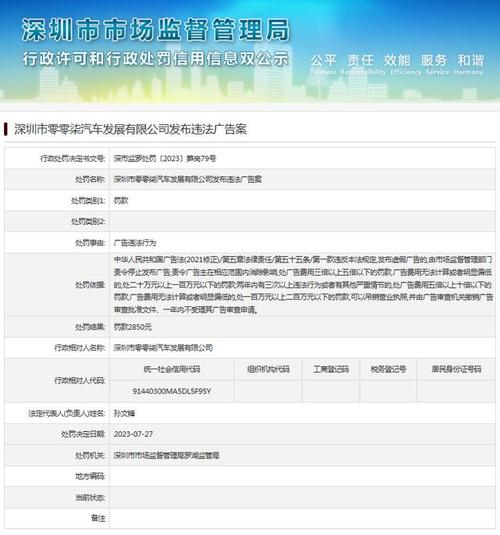 涉及深圳市零零柒汽车发展有限公司发布违法广告案